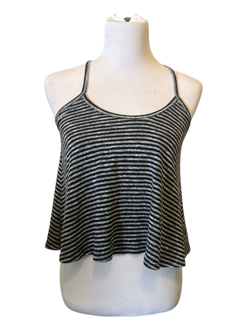 American Eagle Outfitters Crop Tank Top Black Gray Striped Cropped Cami